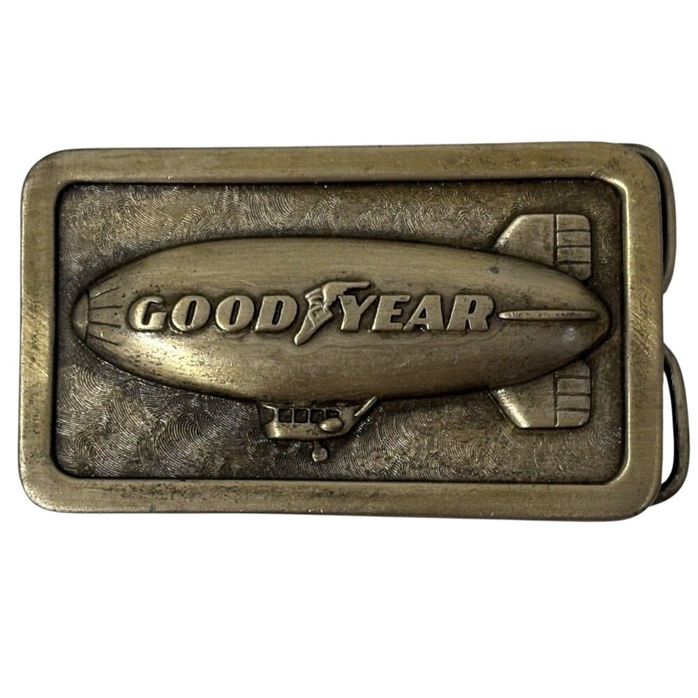 VTG 1974 Goodyear Tire & Rubber Company Blimp Gold Tone Belt Buckle